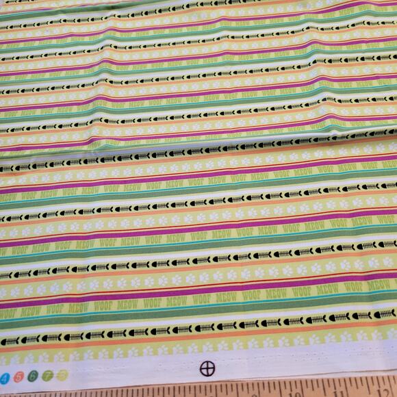 Cotton Fabric Woof Meow Stripe 18x44in Pet Theme Fishbone M'Liss Collection - Picture 8 of 9
